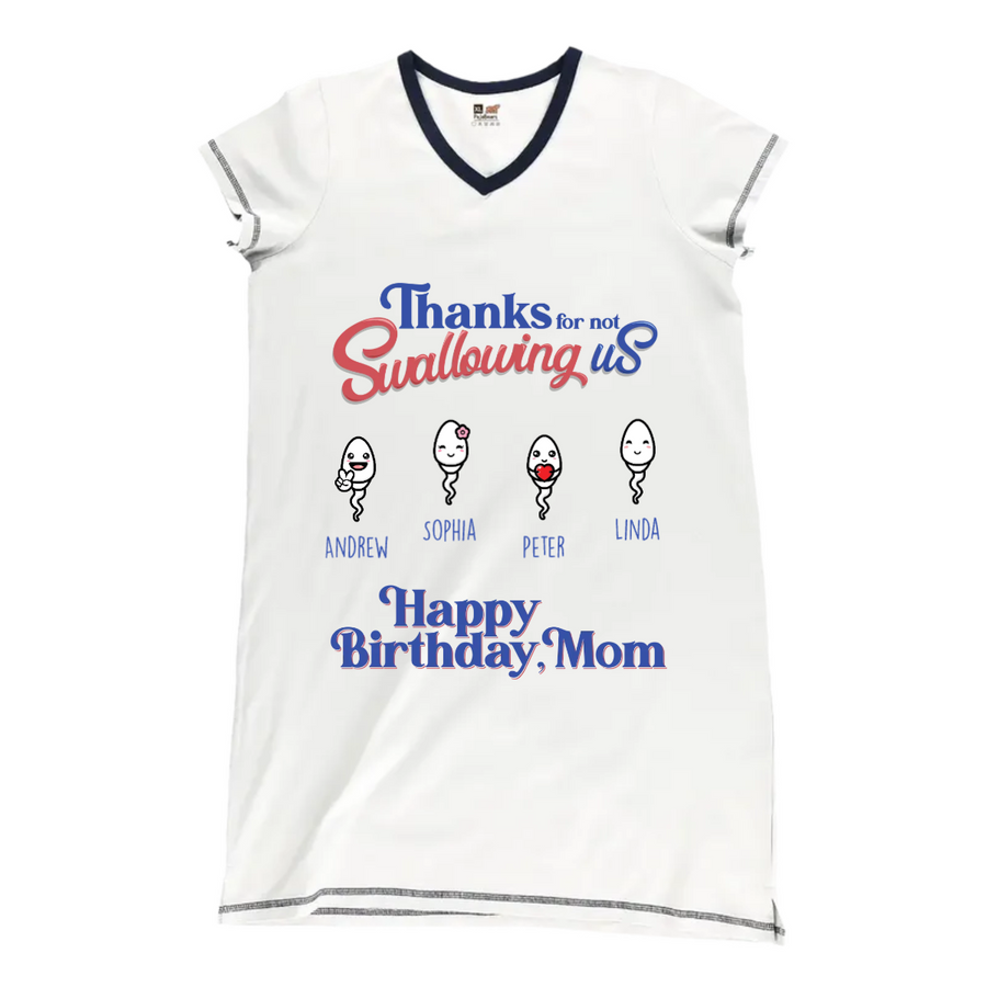 Mom Pajabears® Personalized Women V-Neck Nightshirt Thanks For Not Swallowing Us Lv01 V-Neck