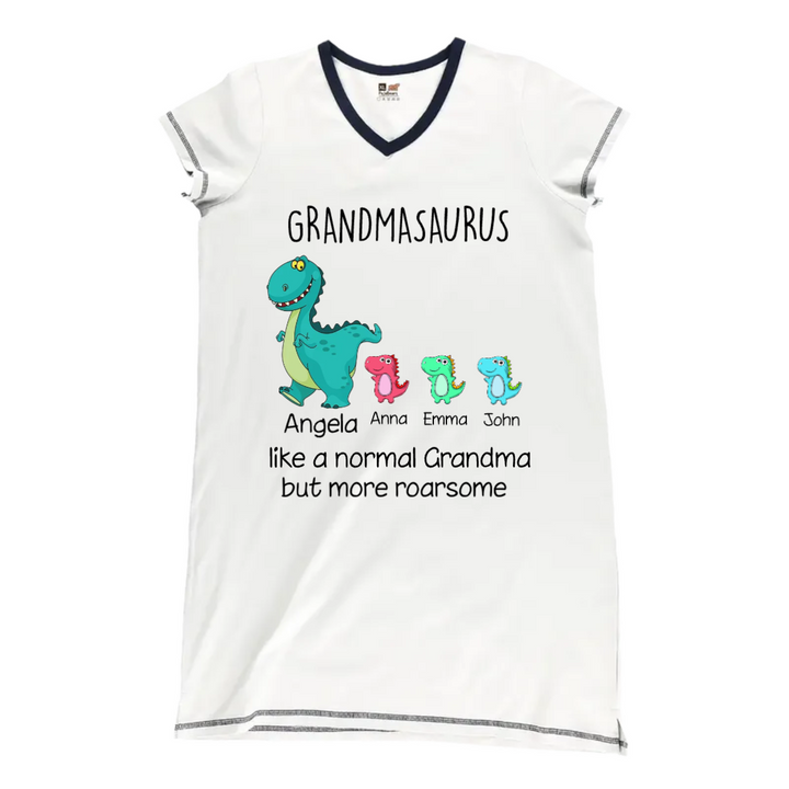 Grandma Pajabears® Personalized Women V-Neck Nightshirt Grandmasaurus Like A Normal Lv01 V-Neck