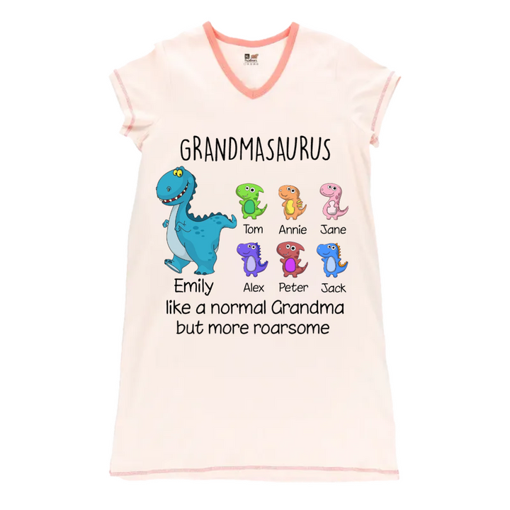 Grandma Pajabears® Personalized Women V-Neck Nightshirt Grandmasaurus Like A Normal Lv01 V-Neck