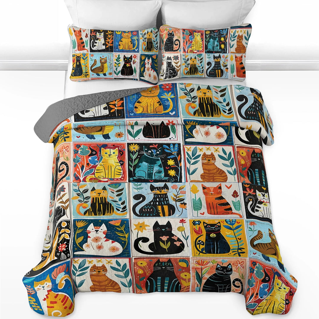 Shineful All Season Quilt 3-Piece Set Charming Cat Collage