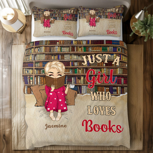 Shineful All Season Quilt 3-Piece Set Personalized Reading Chibi Just A Girl Who Loves Books