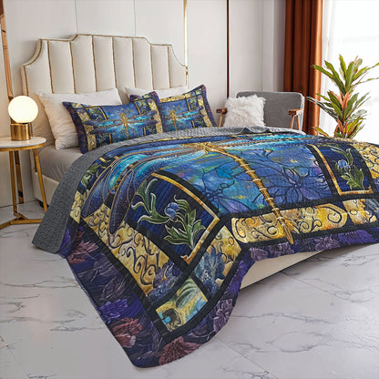 Shineful All Season Quilt 3-Piece Set Celestial Dragonfly