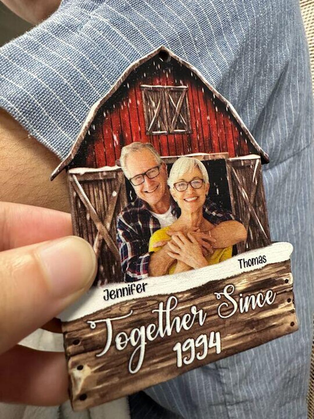 Red Barn Christmas Family Custom Photo - Personalized Wooden Ornament