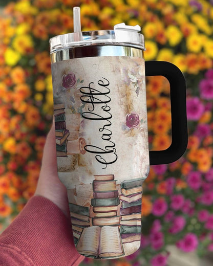 40 Oz Reading Personalized Shineful™ Tumbler Floral Book Lk8 40Oz