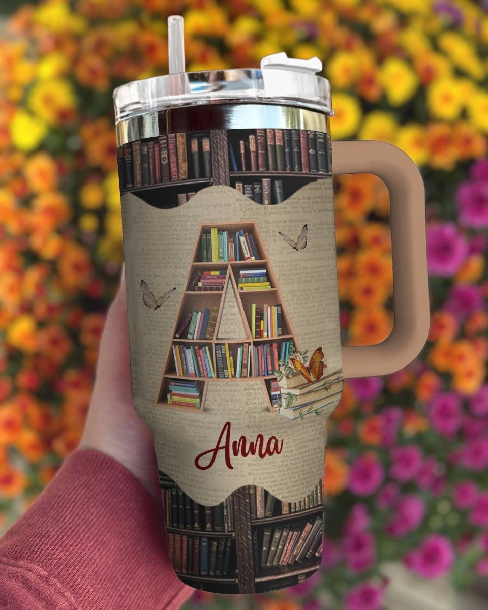 40 Oz Reading Personalized Shineful™ Tumbler Alphabeth Bookself Lk8 40Oz