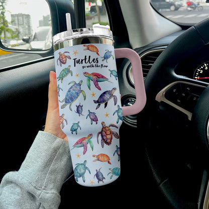 Sea Turtle 40 Oz Shineful™ Tumbler Go With The Flow Mn8 Pink 40Oz