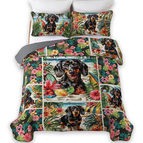 Shineful All Season Quilt 3-Piece Set Beach Dachshund Delight