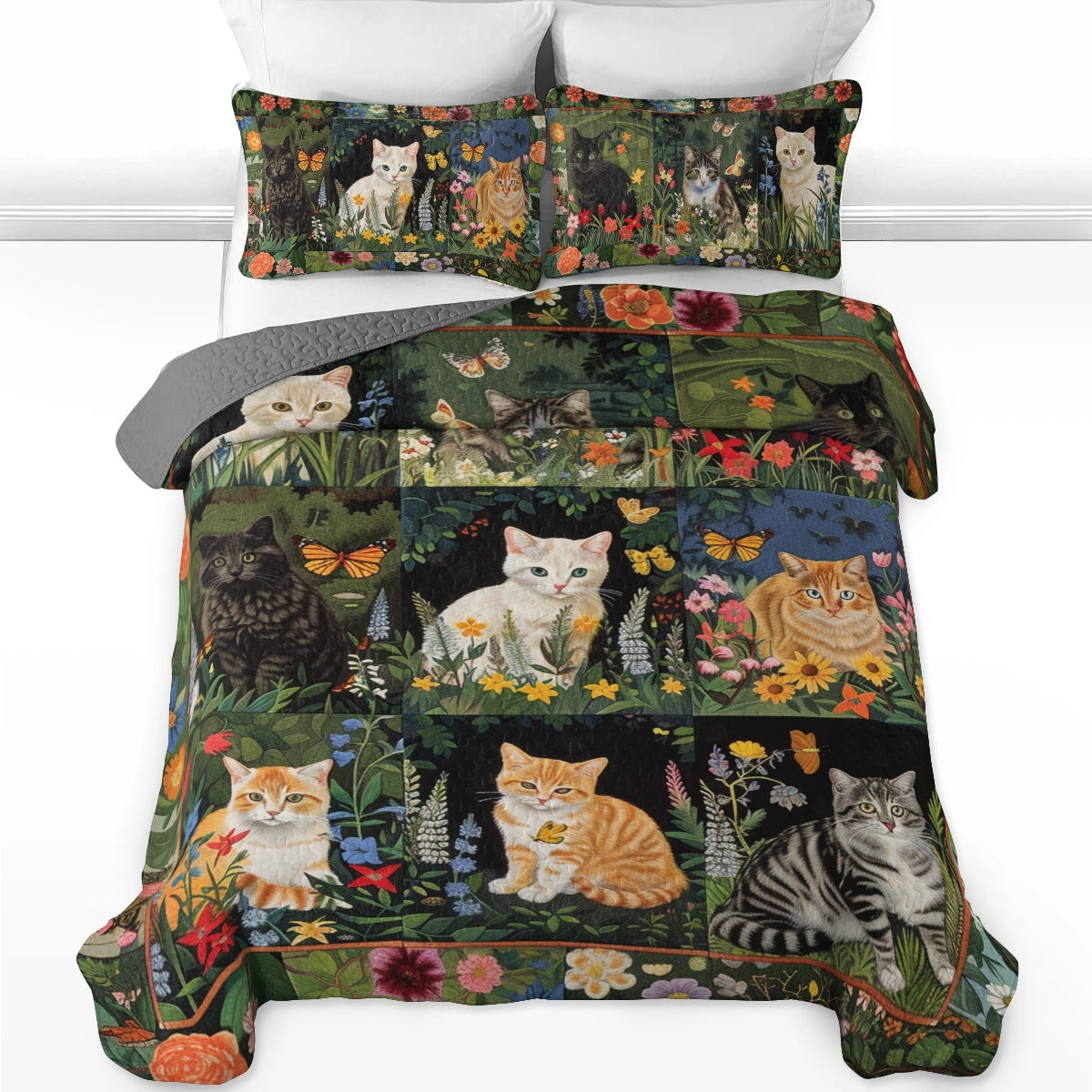 Shineful All Season Quilt 3-Piece Set Cat Garden Whiskers