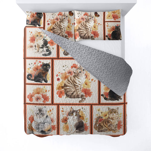 Shineful All Season Quilt 3-Piece Set Cat And Flower