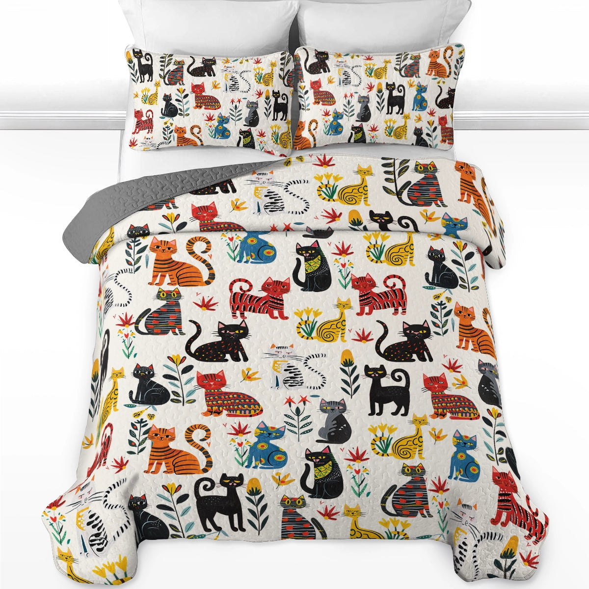 Shineful All Season Quilt 3-Piece Set Cute Whimsical Cat