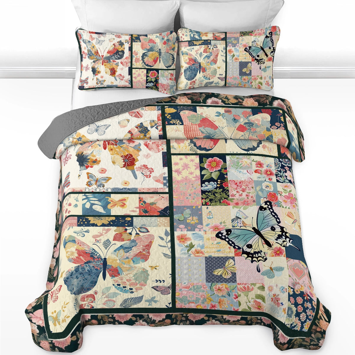 Shineful All Season Quilt 3-Piece Set Blossom Butterfly Haven