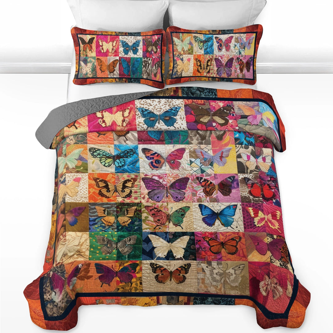 Shineful All Season Quilt 3-Piece Set Colorful Butterfly Bliss