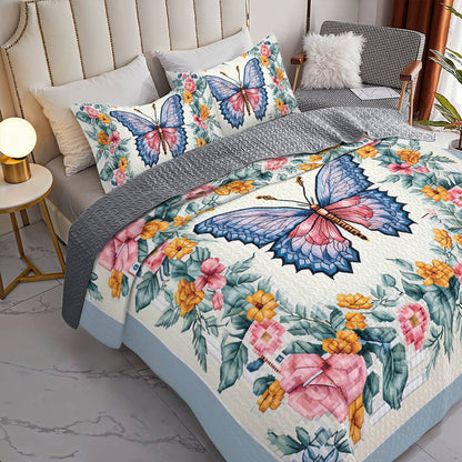 Shineful All Season Quilt 3-Piece Set Butterfly in Flower Garden