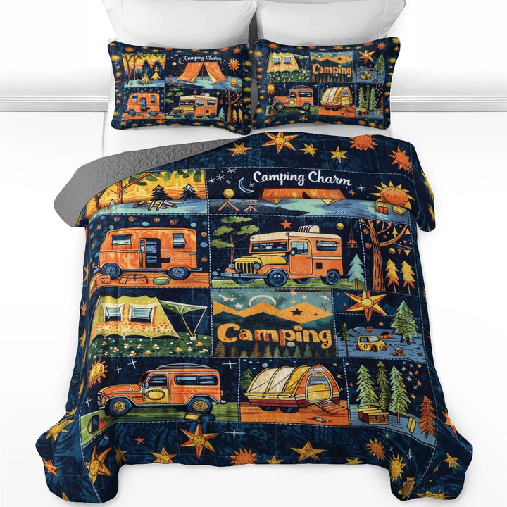 Shineful All Season Quilt 3-Piece Set Colorful Camping Charm