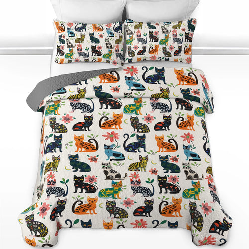 Shineful All Season Quilt 3-Piece Set Cat Playful Paws