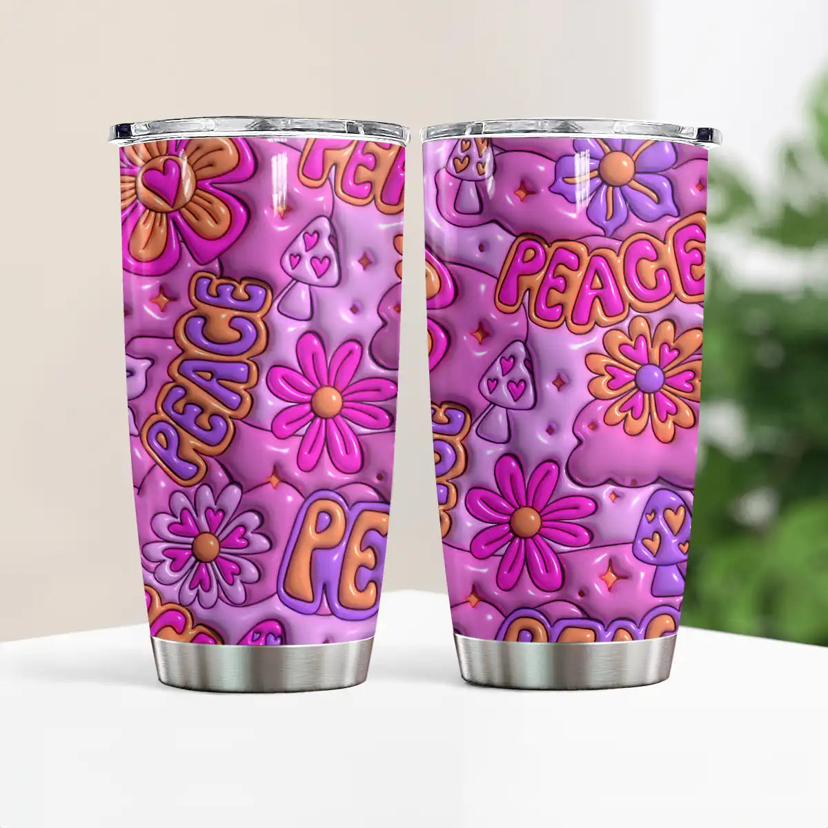 Shineful 20oz Tumbler Hippie Peace Puffy