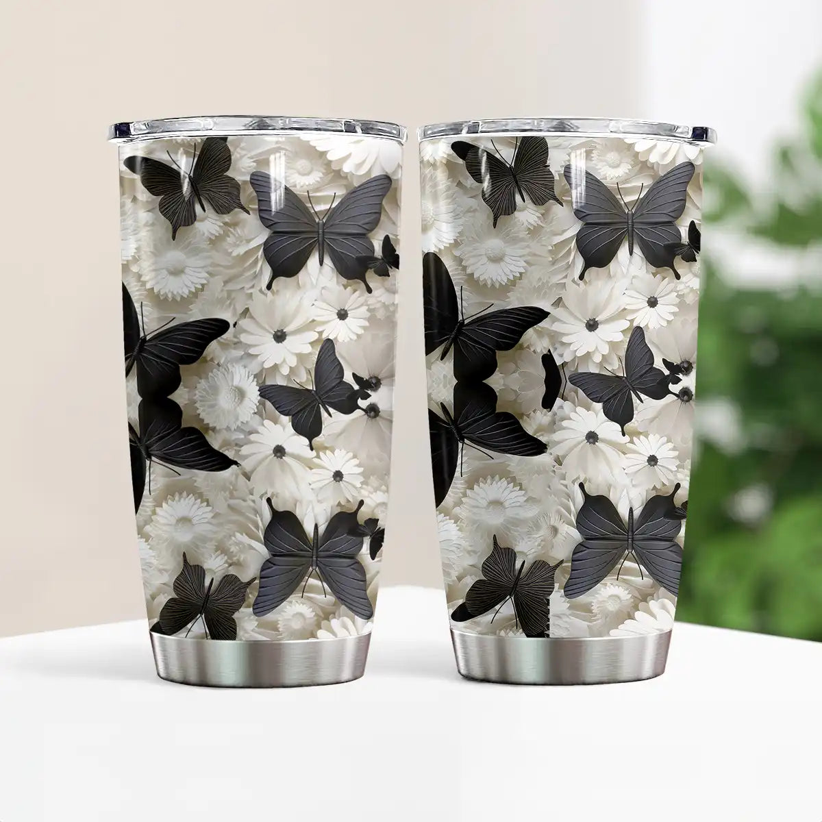 Shineful 20oz Tumbler Black & White Butterfly