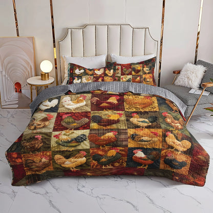 Shineful All Season Quilt 3-Piece Set Chicken Rooster's Roost