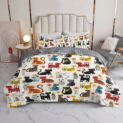 Shineful All Season Quilt 3-Piece Set Cute Whimsical Cat