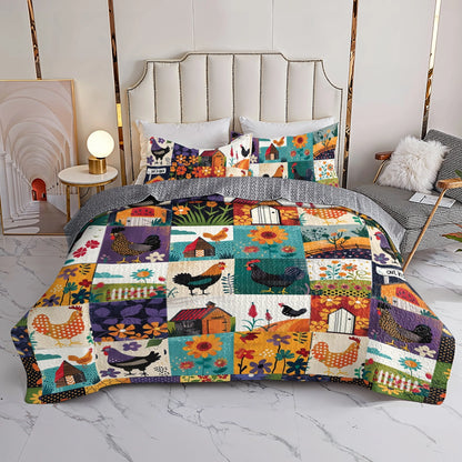 Shineful All Season Quilt 3-Piece Set Chicken Barnyard Bliss