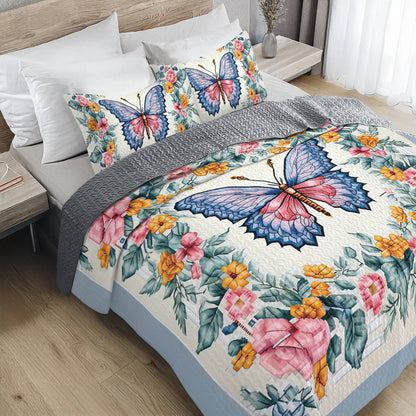 Shineful All Season Quilt 3-Piece Set Butterfly in Flower Garden