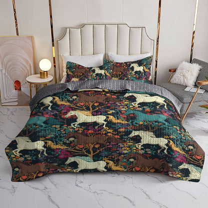 Shineful - All Season Quilt 3-Piece Set Horse Flower