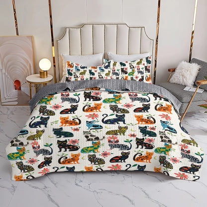 Shineful All Season Quilt 3-Piece Set Cat Playful Paws