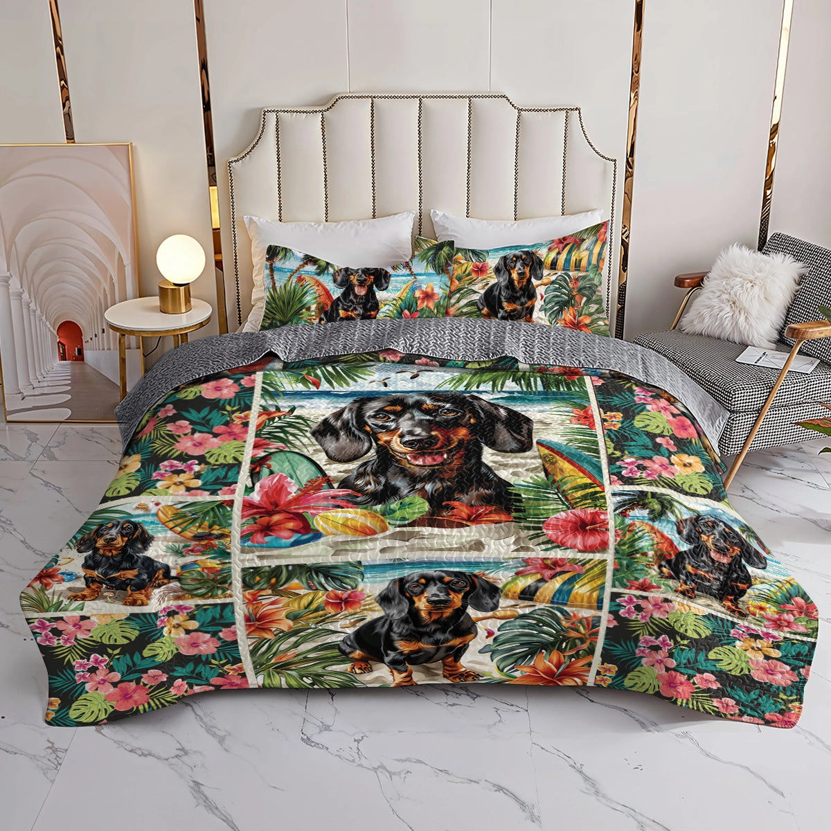 Shineful All Season Quilt 3-Piece Set Beach Dachshund Delight