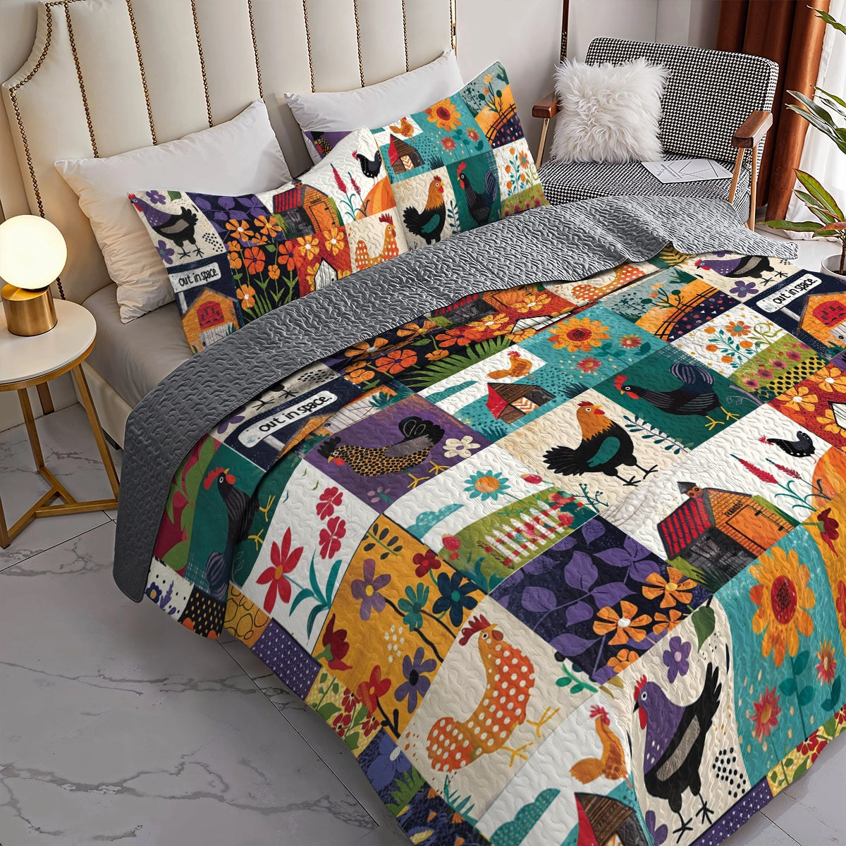 Shineful All Season Quilt 3-Piece Set Chicken Barnyard Bliss