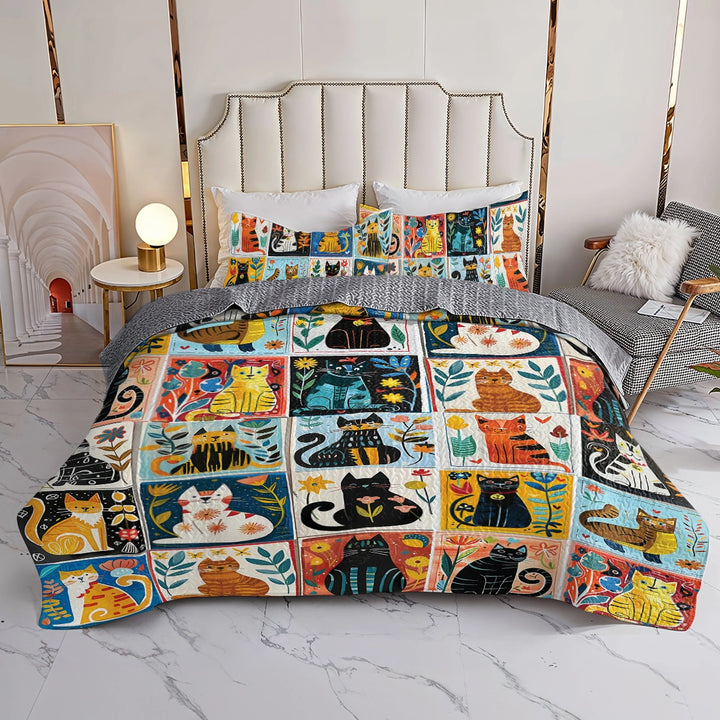 Shineful All Season Quilt 3-Piece Set Charming Cat Collage