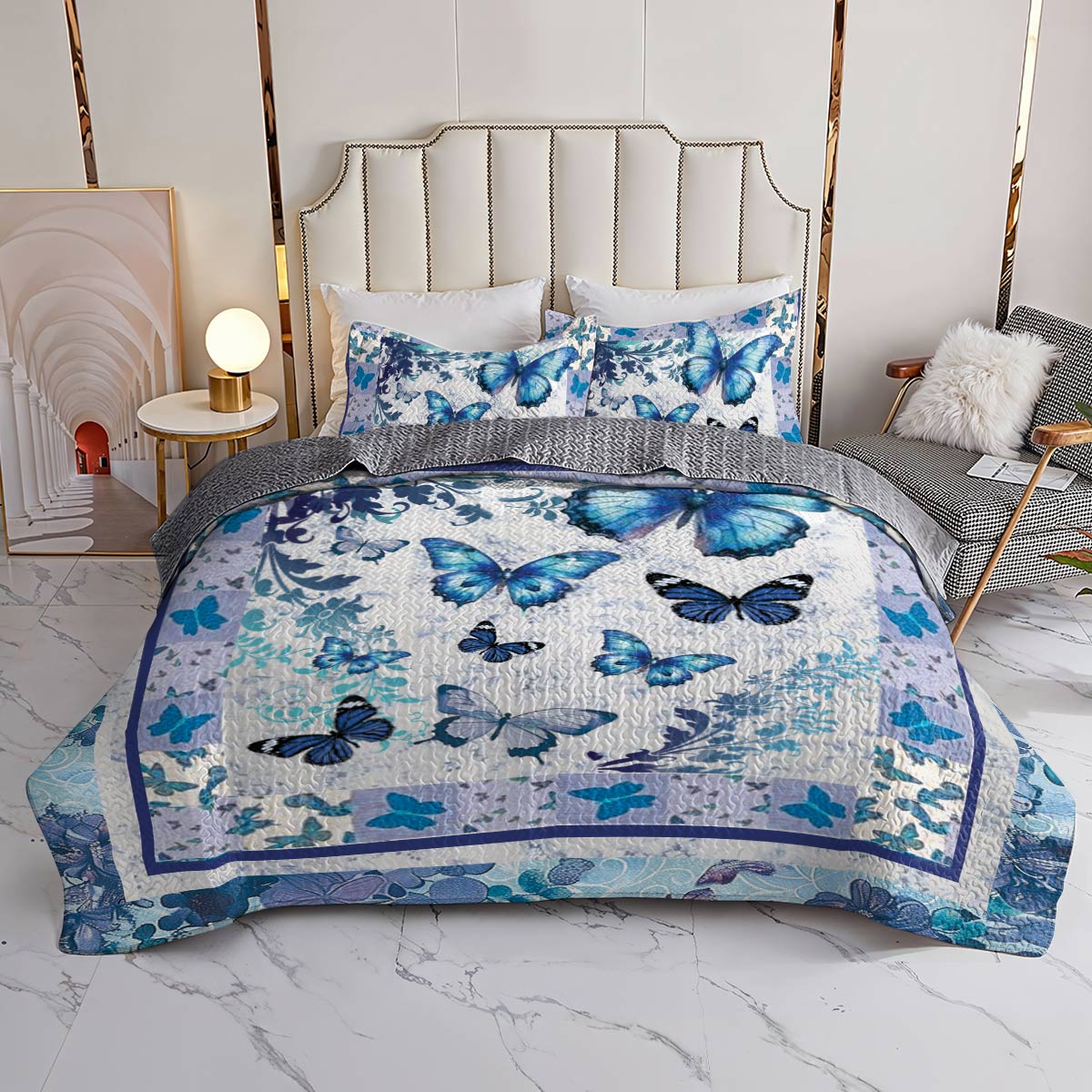 Shineful All Season Quilt 3-Piece Set Butterfly Elegance Quilt