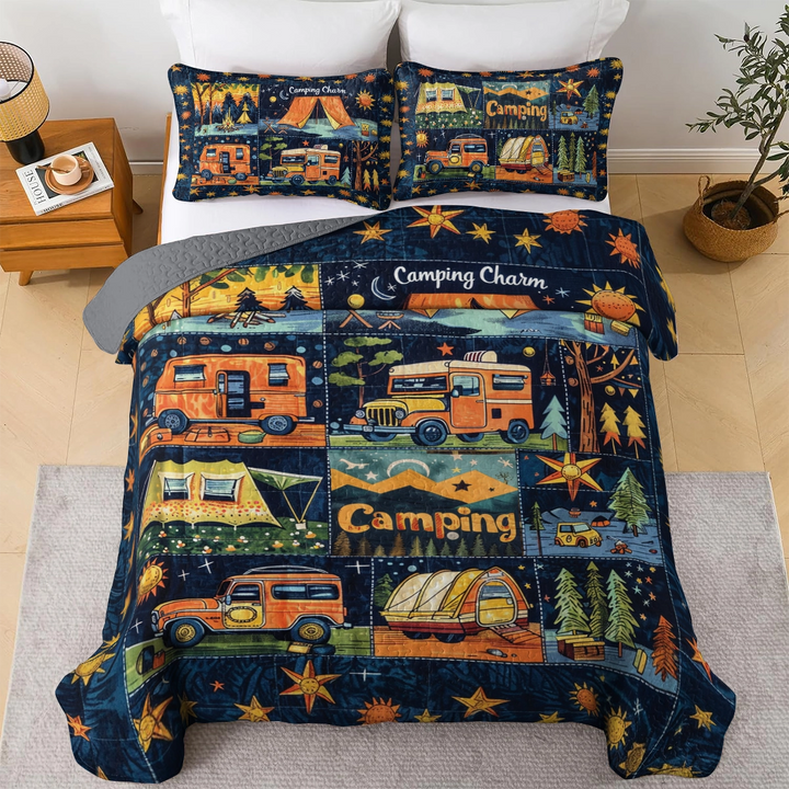 Shineful All Season Quilt 3-Piece Set Colorful Camping Charm