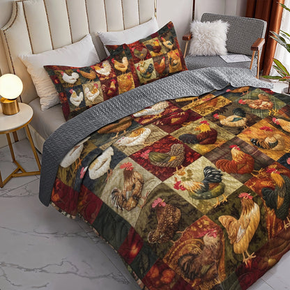 Shineful All Season Quilt 3-Piece Set Chicken Rooster's Roost