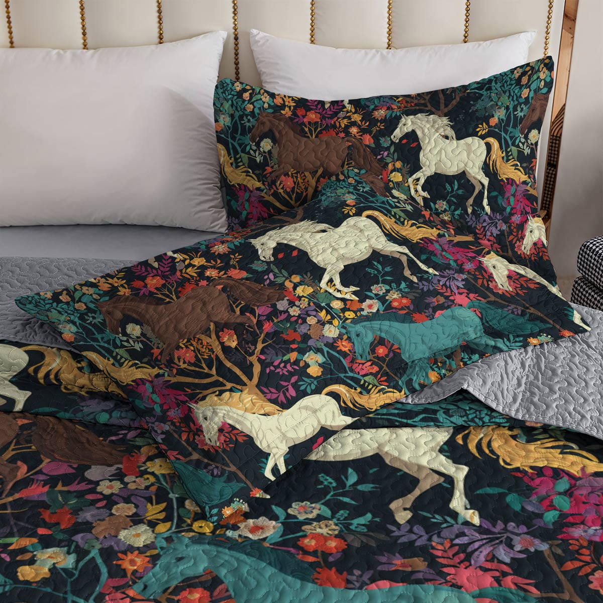 Shineful - All Season Quilt 3-Piece Set Horse Flower