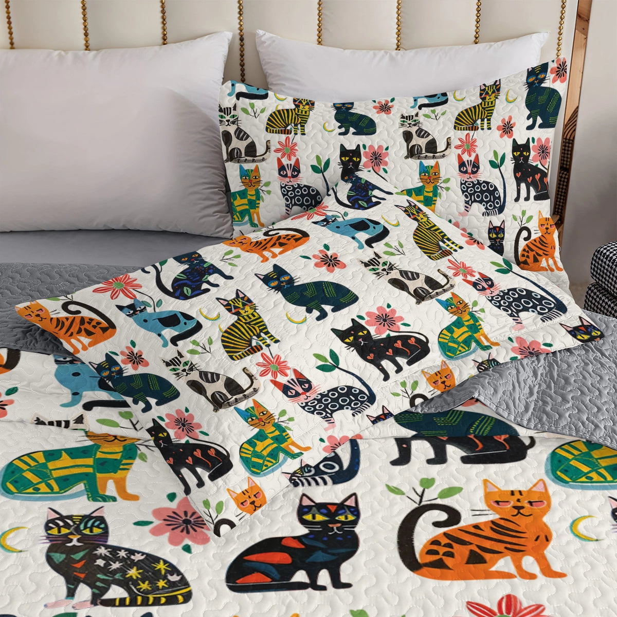 Shineful All Season Quilt 3-Piece Set Cat Playful Paws