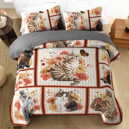 Shineful All Season Quilt 3-Piece Set Cat And Flower