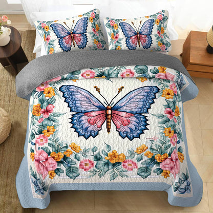 Shineful All Season Quilt 3-Piece Set Butterfly in Flower Garden