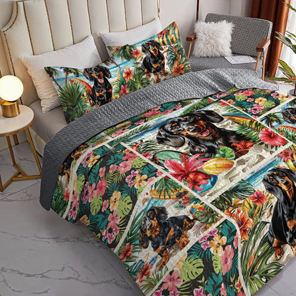 Shineful All Season Quilt 3-Piece Set Beach Dachshund Delight