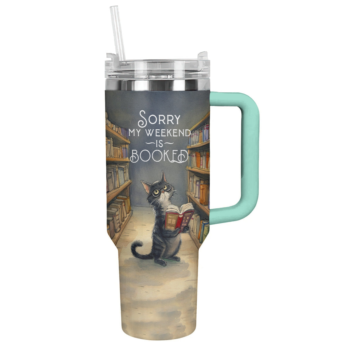 Reading 40 Oz Shineful™ Tumbler Cat In Library Nl09 Turquoise Blue 40Oz