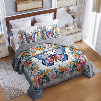 Shineful All Season Quilt 3-Piece Set Butterfly in Flower Garden