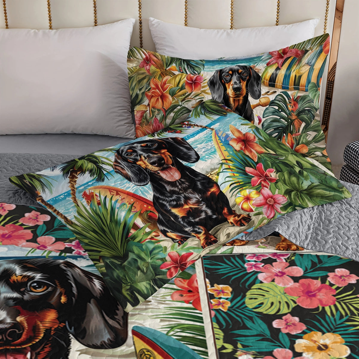 Shineful All Season Quilt 3-Piece Set Beach Dachshund Delight