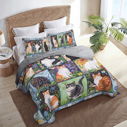 Shineful All Season Quilt 3-Piece Set Cat Floral Felines