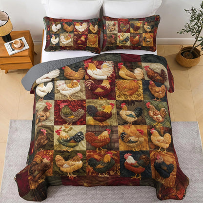 Shineful All Season Quilt 3-Piece Set Chicken Rooster's Roost