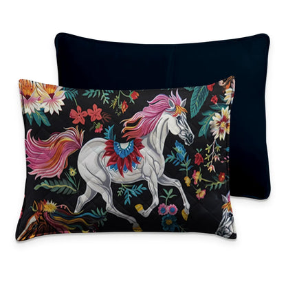 Shineful All Season Quilt 3-Piece Horse Vibrant Flowers