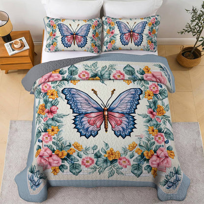 Shineful All Season Quilt 3-Piece Set Butterfly in Flower Garden