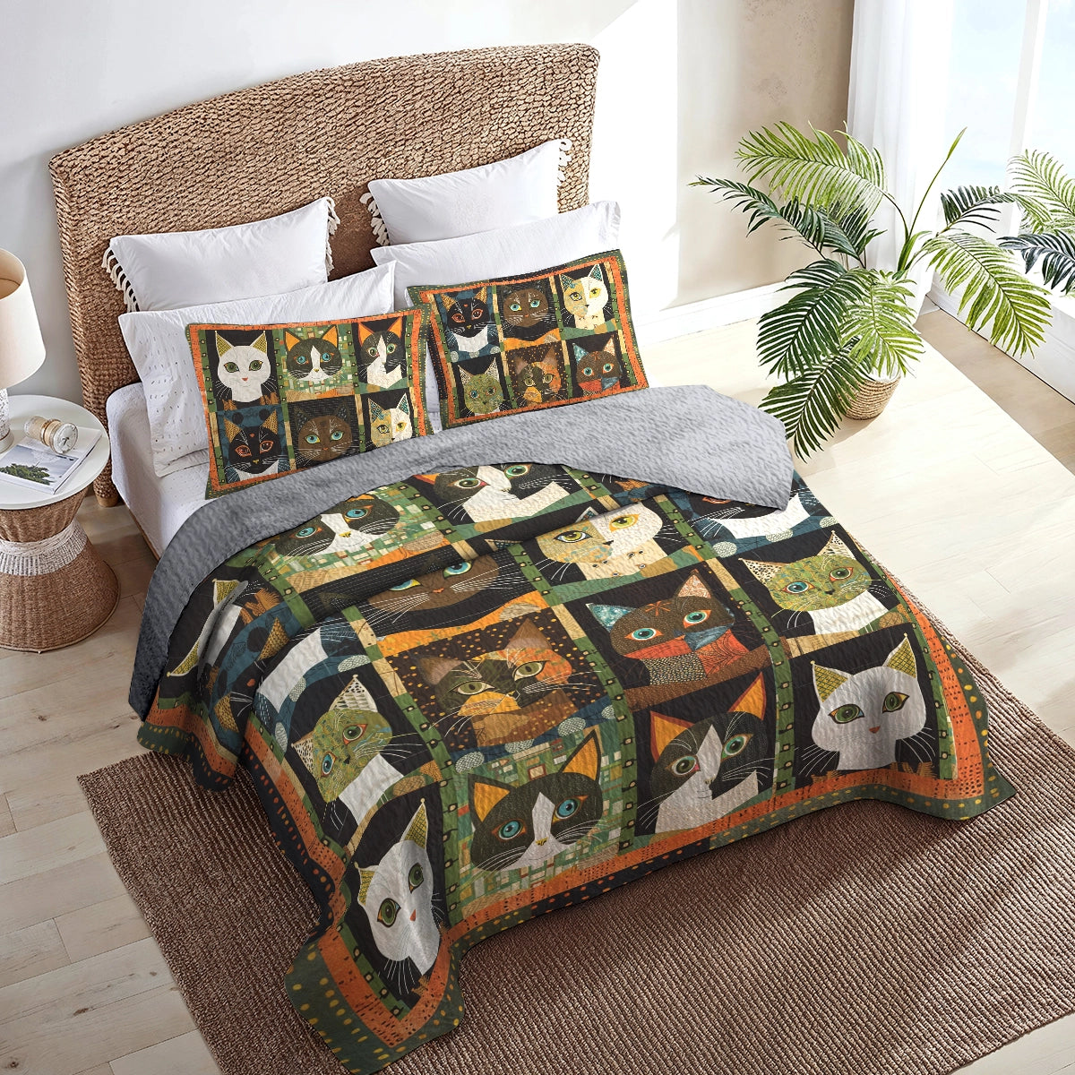 Shineful All Season Quilt 3-Piece Set Cat Faces Fantasy