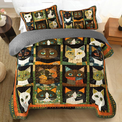 Shineful All Season Quilt 3-Piece Set Cat Faces Fantasy