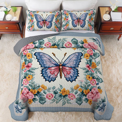 Shineful All Season Quilt 3-Piece Set Butterfly in Flower Garden