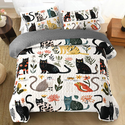 Shineful All Season Quilt 3-Piece Set Botanical Cat Bliss