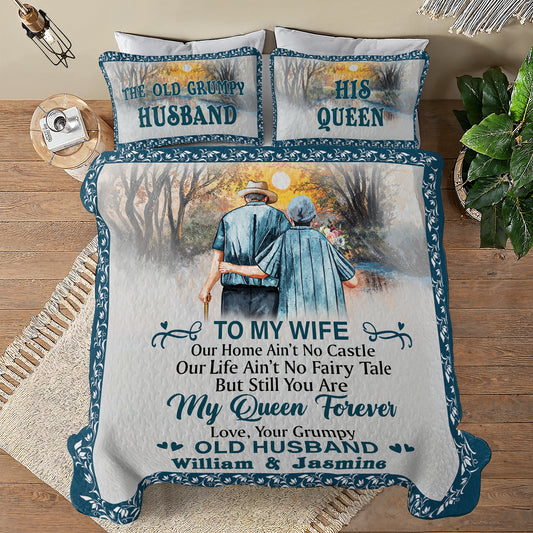 Shineful All Season Quilt 3-Piece Set Personalized Family Old Couple Our Home Ain't No Castle